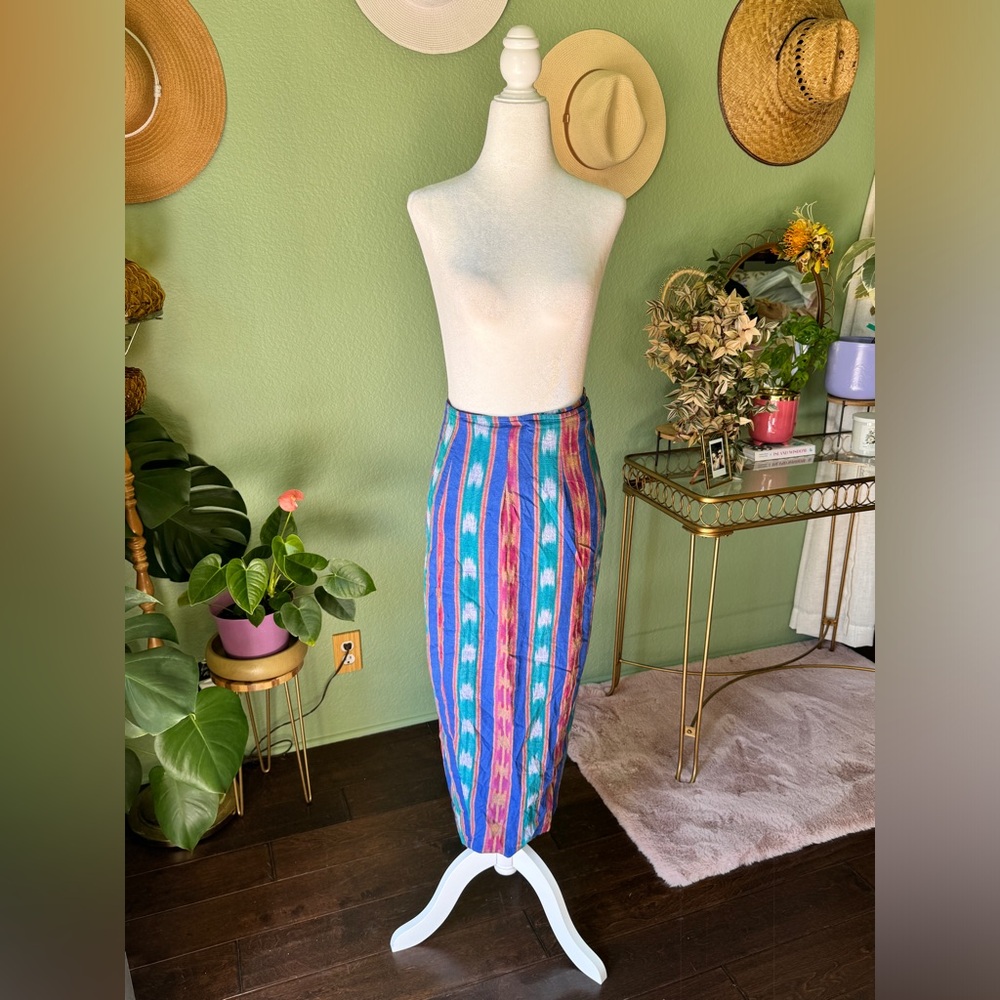 Vintage * Colorful Striped wrap Midi Skirt * SZ M (fits like a SMALL)
